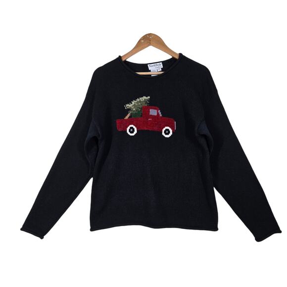 NorthStyle Tree & Truck Pullover Sweater Sz M Blue Holiday Christmas Tree - Picture 1 of 15